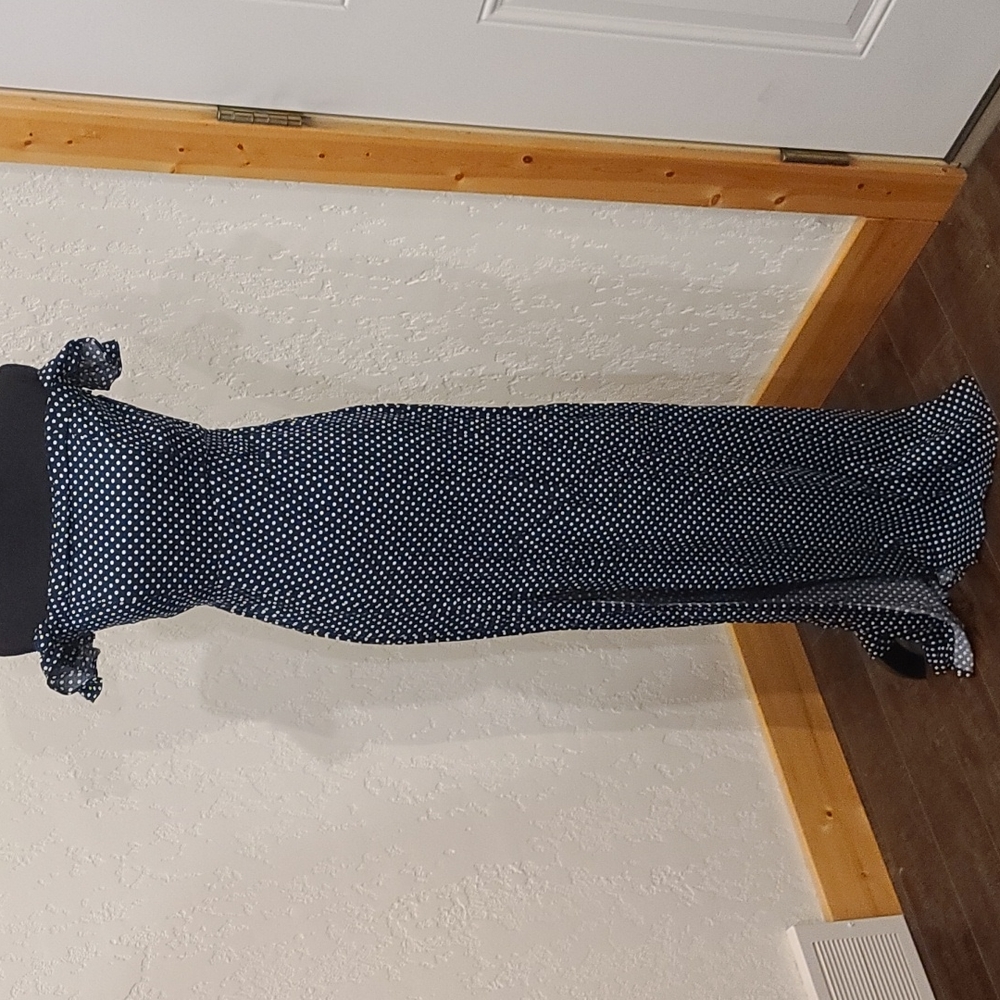 NWOT Lulu's Dream Love Navy Blue Polka Dot Off-The-Shoulder Maxi Dress